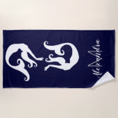 Nautical Mermaid Coastal Navy Blue White Strandlaken (Voorkant)