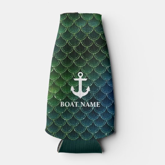 Nautical Mermaid Pattern Anchor Boat Name Flesjeskoeler (Voorkant)