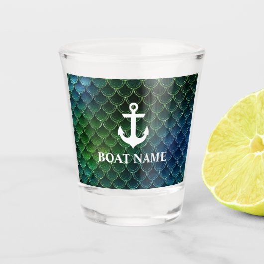 Nautical Mermaid Pattern Anchor Boat Name Shot Glas (Voorkant)