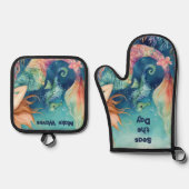 Nautical Mermaid Seahorse Inspirerend Gezegden Ovenwant & Pannenlap Set (Voorkant)