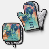 Nautical Mermaid Seahorse Inspirerend Gezegden Ovenwant & Pannenlap Set (Voorkant / Achterkant)