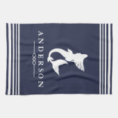 Nautical Mermaid White Stripes & Navy Theedoek (Horizontaal)