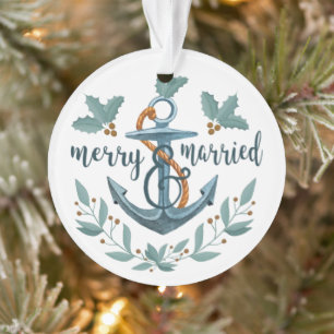 Nautical Merry and Married Holly Berry Foto Ornament