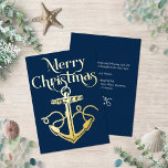 Nautical Merry Christmas Anchor Navy Gold  Folie Feestdagenkaart<br><div class="desc">This elegant gold and navy blue nautical Christmas card features real gold foil,  with an ocean-themed holiday message on the back.</div>