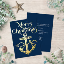Nautical Merry Christmas Anchor Navy Gold 