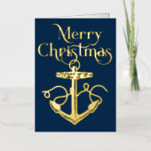 Nautical Merry kerst Anchor Navy Gold Folie Feestdagenkaart (Voorkant)