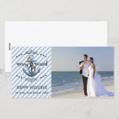 Nautical Merry & Married, Blauwe Strepen, Eén Foto Feestdagenkaart (Voorkant / Achterkant)