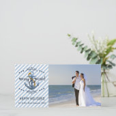 Nautical Merry & Married, Blauwe Strepen, Eén Foto Feestdagenkaart (Staand voorkant)