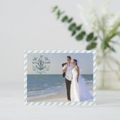 Nautical Merry & Married, Blauwgroen Stripes, Twee Feestdagenkaart (Staand voorkant)