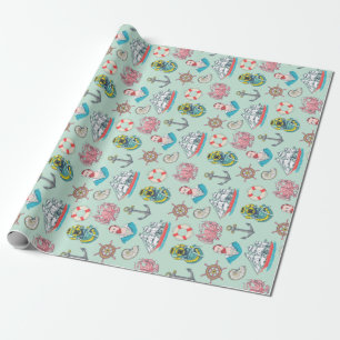 Nautical met Octopus Sailor en Ships Cadeaupapier