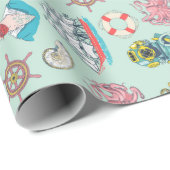  Nautical met Octopus Sailor en Ships Cadeaupapier (Rol Hoek)