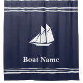 Nautical Midnight Blue and White Sailboat Voeg tek Douchegordijn (Voorkant)