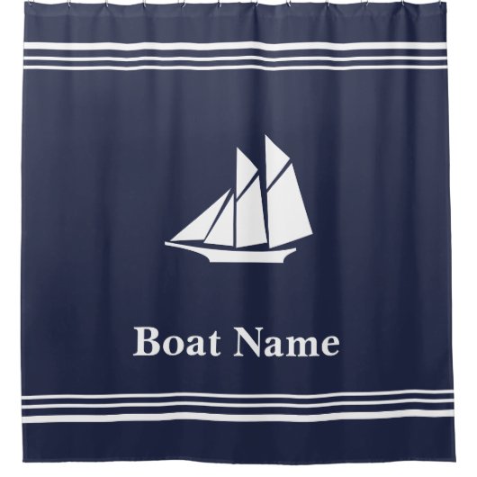 Nautical Midnight Blue and White Sailboat Voeg tek Douchegordijn (Voorkant)
