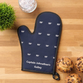 Nautical Midnight Blue en White Sailboats Naam Ovenwant