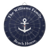 Nautical Midnight Blue met White Anchor & Text Dartbord (Voorkant)