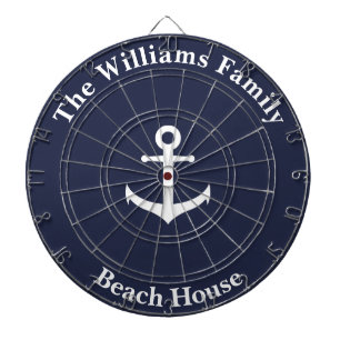 Nautical Midnight Blue met White Anchor & Text Dartbord