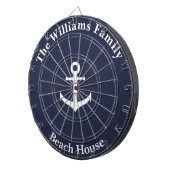 Nautical Midnight Blue met White Anchor & Text Dartbord (Voorkant Rechts)
