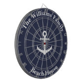 Nautical Midnight Blue met White Anchor & Text Dartbord (Voorkant Links)