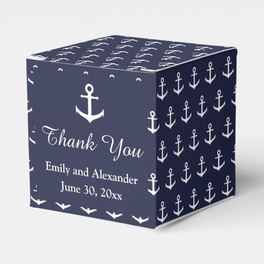 Nautical Midnight Blue met witte ankers Bedankdoosjes (Voorkant Zijde)