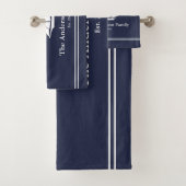 Nautical Midnight Blue & White Sailboat Text Name Bad Handdoek (Insitu)
