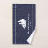 Nautical Midnight Blue & White Sailboat Text Name Bad Handdoek (Handdoek)