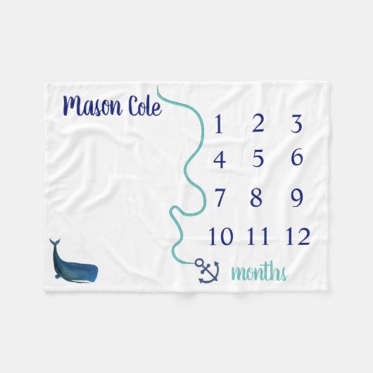 Nautical Milestone Blanket Fleece Deken (Voorkant (Horizontaal))