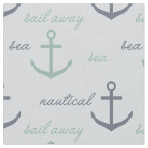 Nautical Mint Blue Anchors Stof