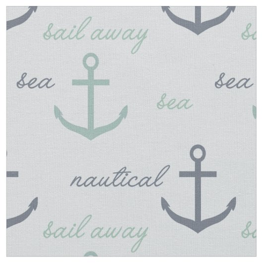 Nautical Mint Blue Anchors Stof (Close Up)