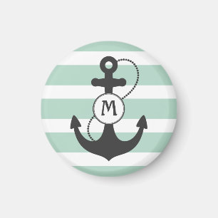 Nautical Mint Green Anchor Monogram Magneet