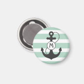 Nautical Mint Green Anker Monogram Magneet (Voorkant / Achterkant)