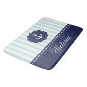 Nautical Mint Navy Blue Anchor Custom Name Badmat (Gekanteld)