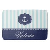 Nautical Mint Navy Blue Anchor Custom Name Badmat (Voorkant)