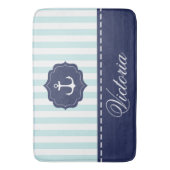 Nautical Mint Navy Blue Anchor Custom Name Badmat (Voorkant Verticaal)