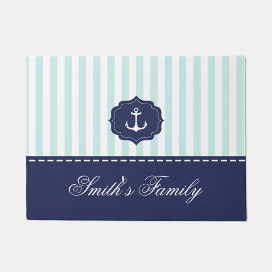 Nautical Mint Navy Blue Anchor Custom Name Deurmat (Voorkant)