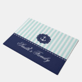 Nautical Mint Navy Blue Anchor Custom Name Deurmat (Schuin)