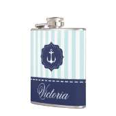 Nautical Mint Navy Blue Anchor Custom Name Heupfles (Links)