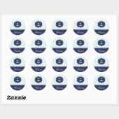 Nautical Mint Navy Blue Anchor Custom Name Ronde Sticker (Vel)