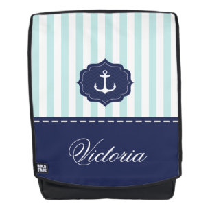 Nautical Mint Navy Blue Anchor Custom Name Rugtassen