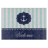 Nautical Mint Navy Blue Anchor Custom Name Snijplank (Voorkant)
