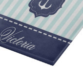Nautical Mint Navy Blue Anchor Custom Name Snijplank (Hoek)