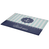 Nautical Mint Navy Blue Anchor Custom Name Snijplank (Hoek)