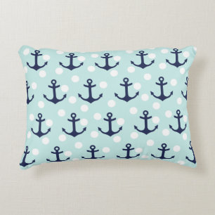 Nautical Mint Polka Dots and Navy Blue Anchors Accent Kussen