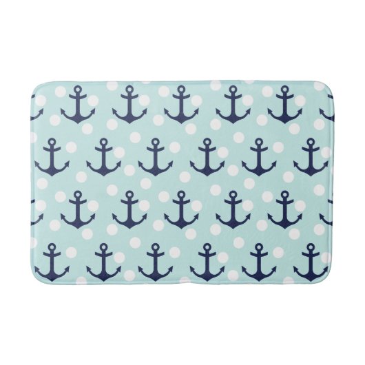 Nautical Mint Polka Dots and Navy Blue Anchors Badmat (Voorkant)