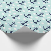 Nautical Mint Polka Dots and Navy Blue Anchors Cadeaupapier (Hoek)
