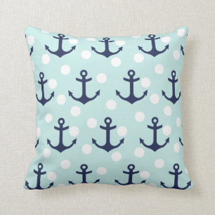 Nautical Mint Polka Dots and Navy Blue Anchors Kussen