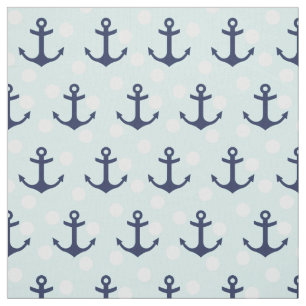 Nautical Mint Polka Dots and Navy Blue Anchors Stof