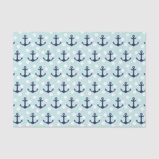 Nautical Mint Polka Dots and Navy Blue Anchors Tissuepapier (Voorkant)
