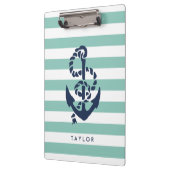 Nautical Mint Stripe & Navy Anchor Personalized Klembord (Links)