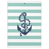 Nautical Mint Stripe & Navy Anchor Personalized Klembord (Achterkant)