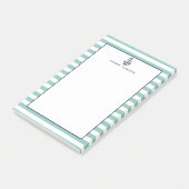 Nautical Mint Stripe & Navy Anchor Personalized Post-it® Notes (Schuin)